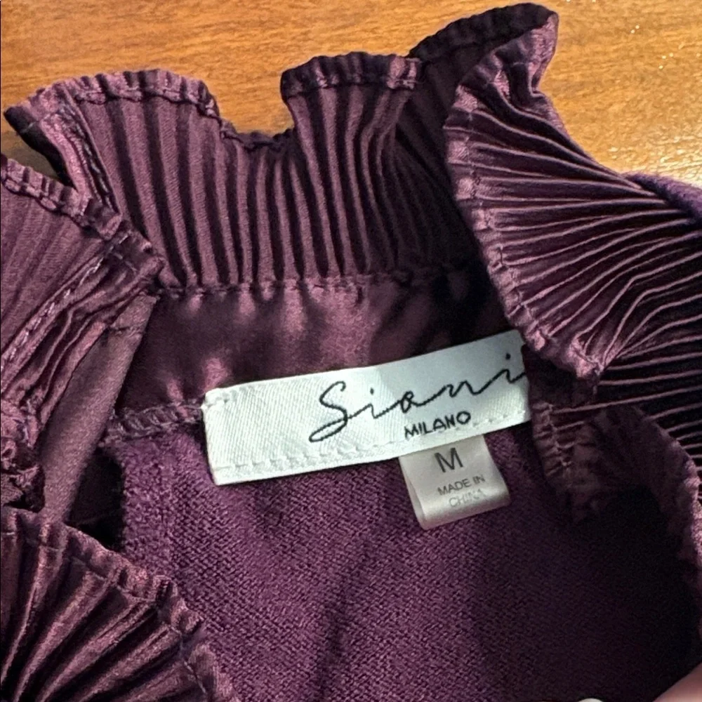 Sioni Women's Plum Sweater with Pleated Accents - Picture 2 of 7